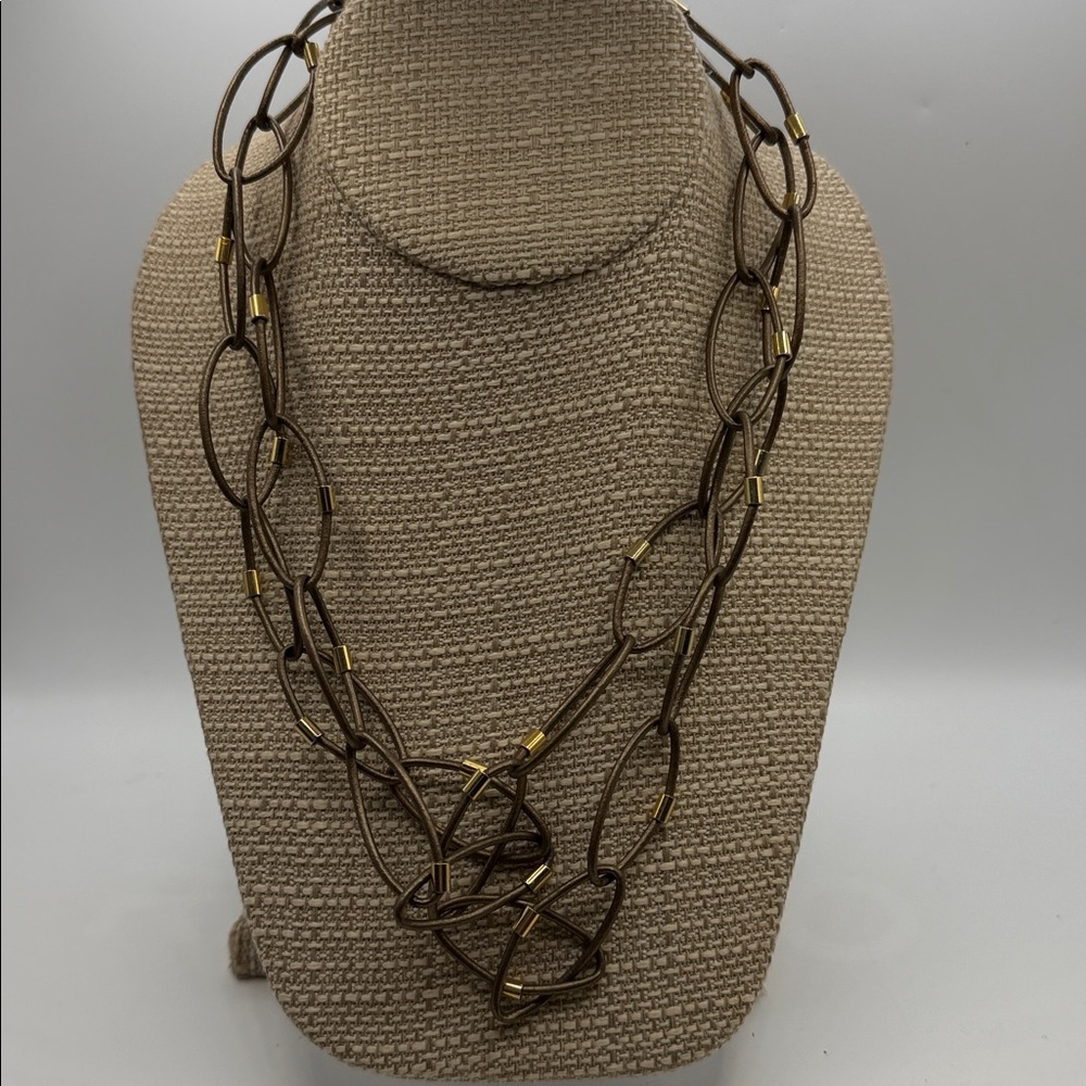 Hagar Satat Elegant one of a kind Mixed Pipe Gold Long Leather Necklace